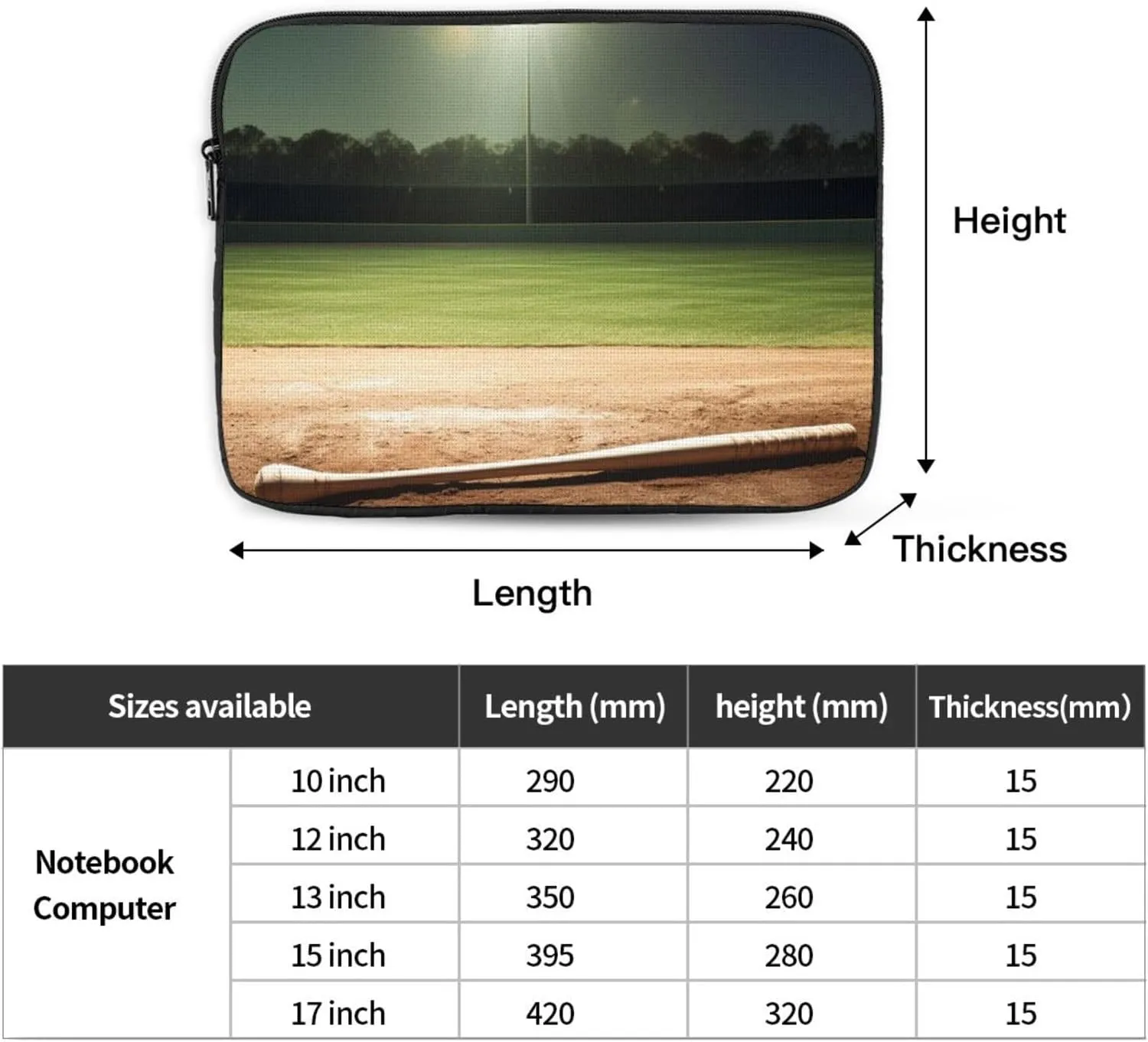 12 Inch Laptop Sleeve Bag Waterproof Shockproof Laptop Case Bag Baseball Sports Field Computer Skin Bags Lightweight Tablet Carrying Case