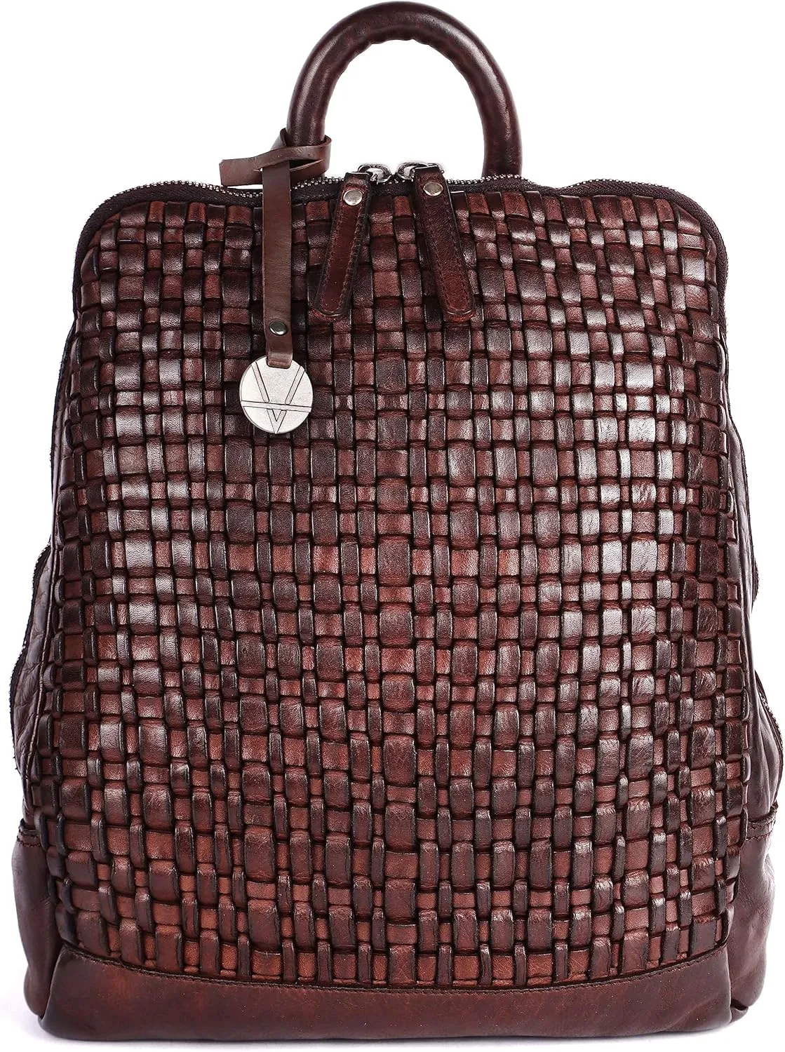 12.5 Inch Genuine Leather Backpack for Women and Men, Brown Leather Backpack with Adjustable Shoulder Strap