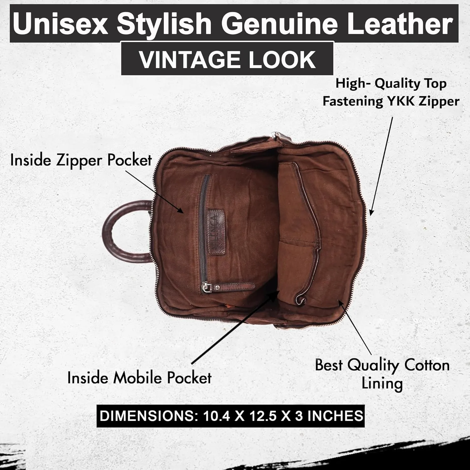 12.5 Inch Genuine Leather Backpack for Women and Men, Brown Leather Backpack with Adjustable Shoulder Strap
