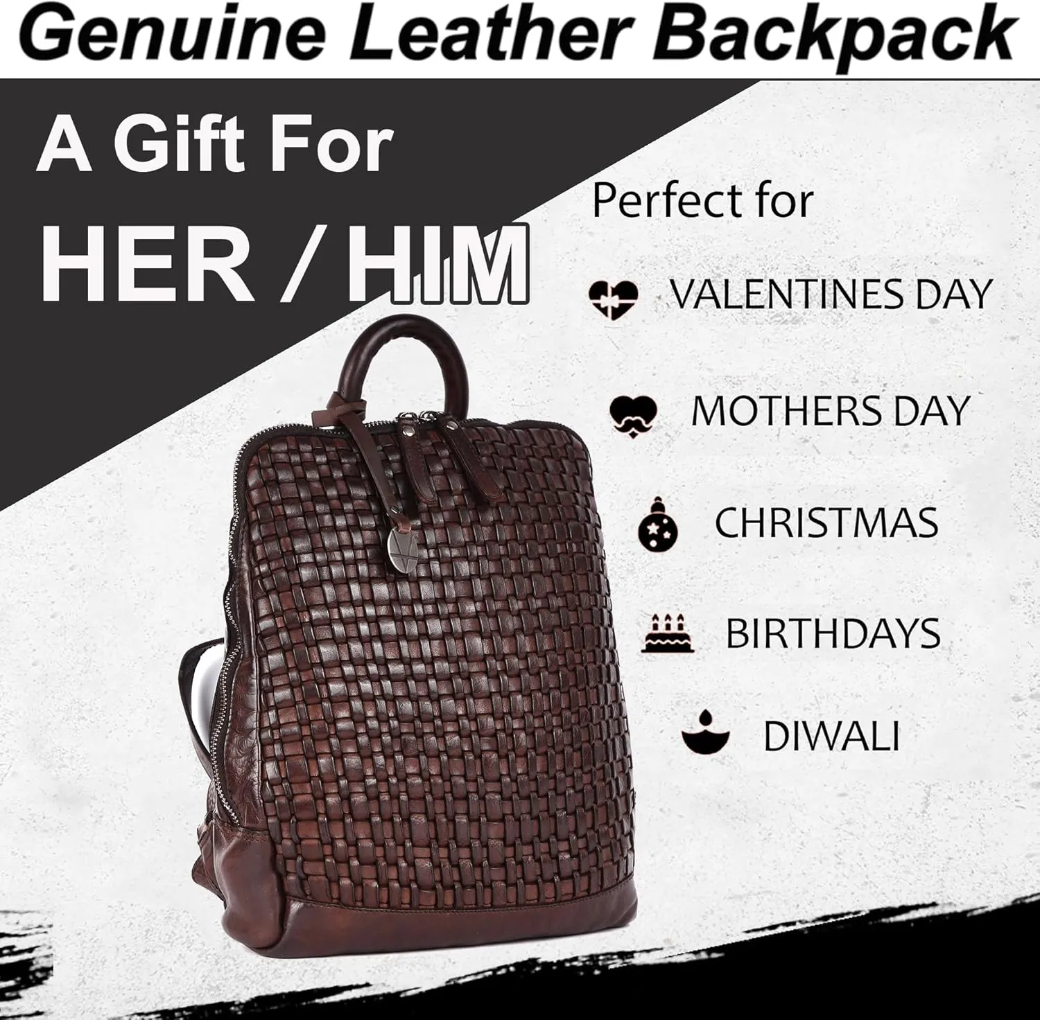 12.5 Inch Genuine Leather Backpack for Women and Men, Brown Leather Backpack with Adjustable Shoulder Strap