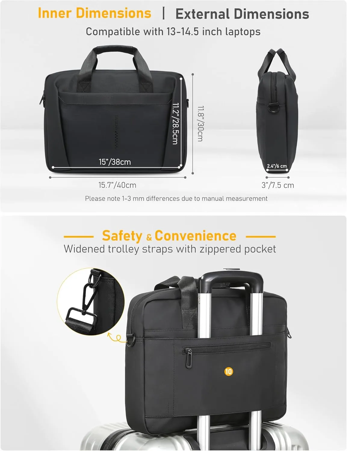 13-14 Inch Granulated Shoulder Portable Laptop Bag, Compatible with MacBook Pro 14 M4/M3/M2/M1, ASUS Chromebook Flip CX1, HP 14" Laptop, Crossbody Laptop Bag, Meteorite Black