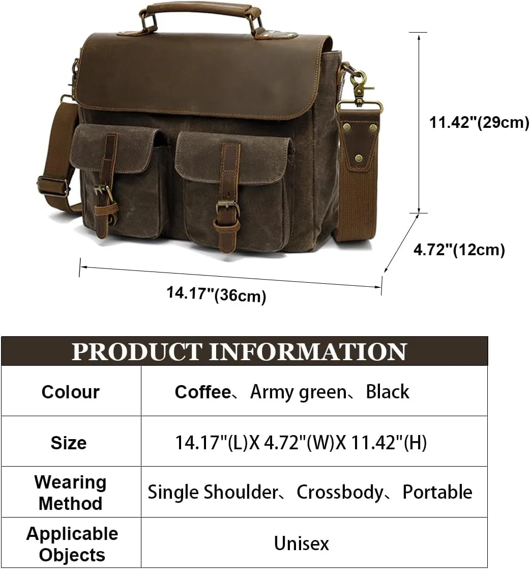 14 Inch laptop Bag Portable,Personalizable Vintage Briefcase For Men/Women,Custom Unisex Office Crossbody Bag