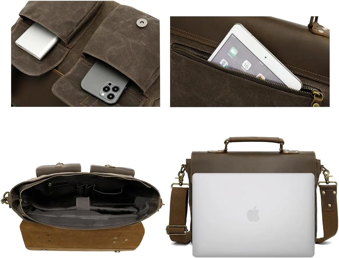 14 Inch laptop Bag Portable,Personalizable Vintage Briefcase For Men/Women,Custom Unisex Office Crossbody Bag