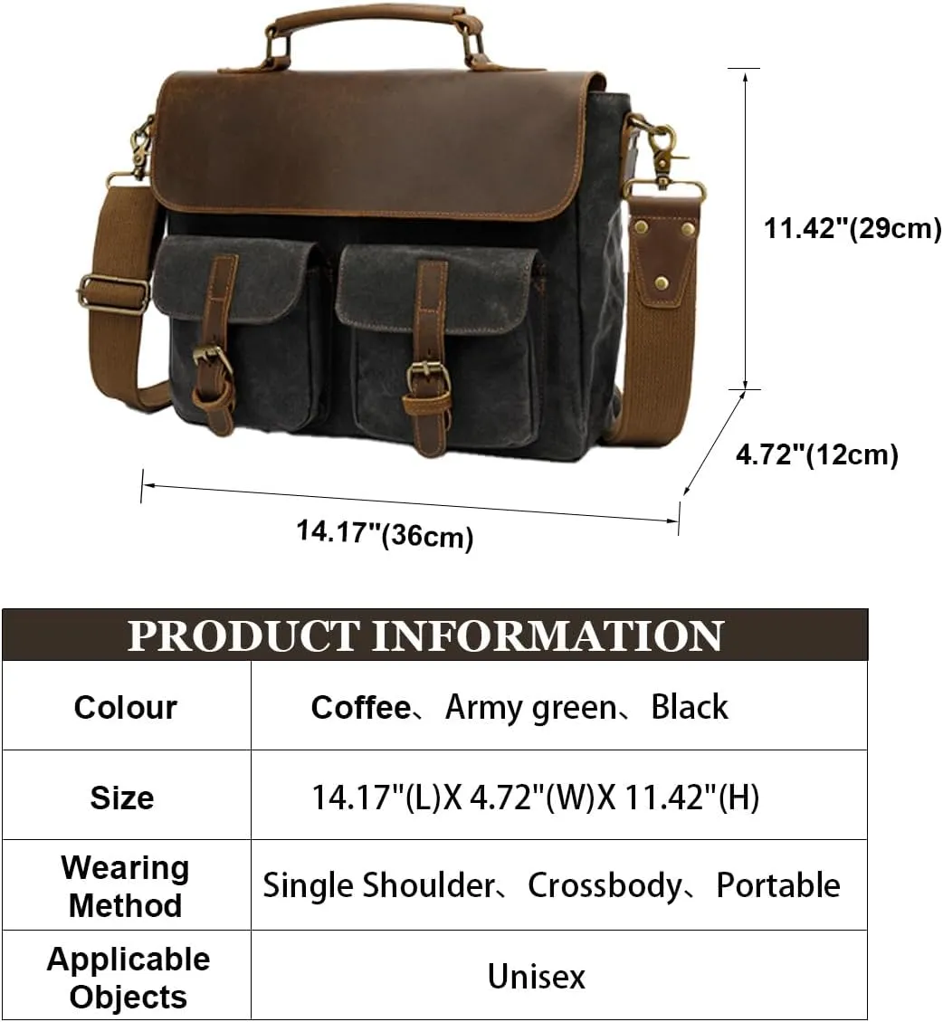 14 Inch laptop Bag Portable,Vintage Briefcase For Men/Women,Unisex Office Crossbody Bag