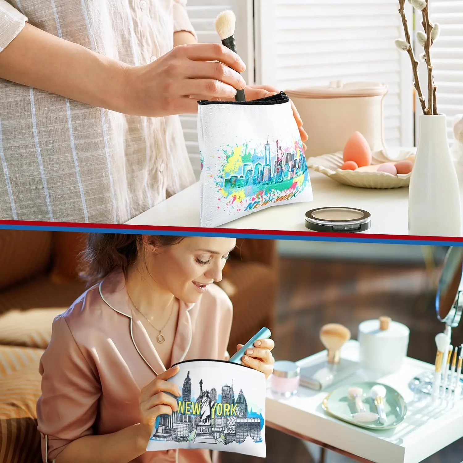 16 Pcs New York Cosmetic Bag Souvenir Gifts Makeup Bag Travel Vacation Zipper Pouch Purse for Women Birthday Trip Gifts Party Favors