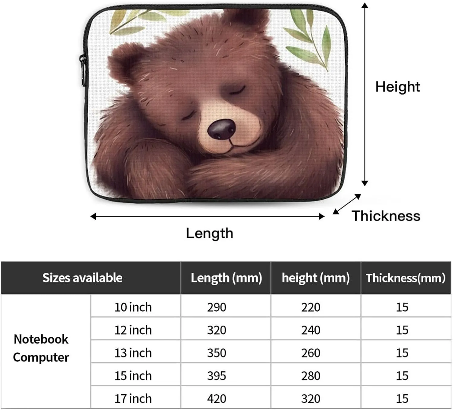 17 Inch Laptop Sleeve Bag Waterproof Shockproof Laptop Case Bag Baby Bear Sleeping Computer Skin Bags Lightweight Tablet Carrying Case