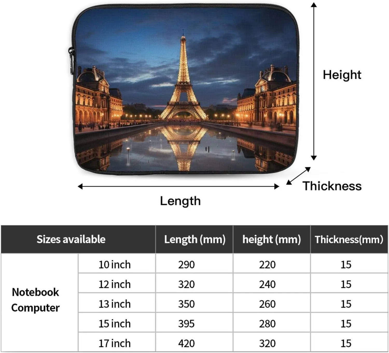 17 Inch Laptop Sleeve Bag Waterproof Shockproof Laptop Case Bag Paris in Ninght Computer Skin Bags Lightweight Tablet Carrying Case