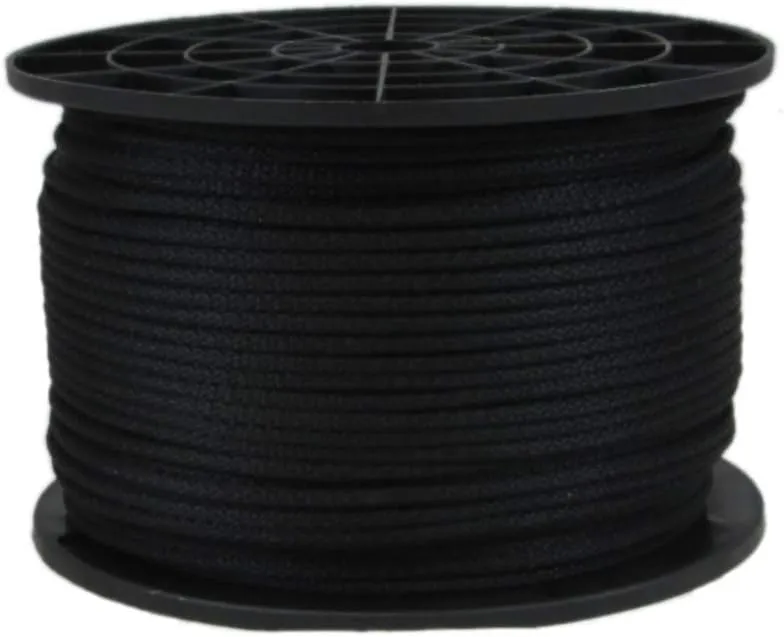 1/8 inch Black Dacron Polyester Cord - 500 Foot Spool | Solid Braid - Industrial Grade - High UV and Abrasion Resistance - Low Stretch
