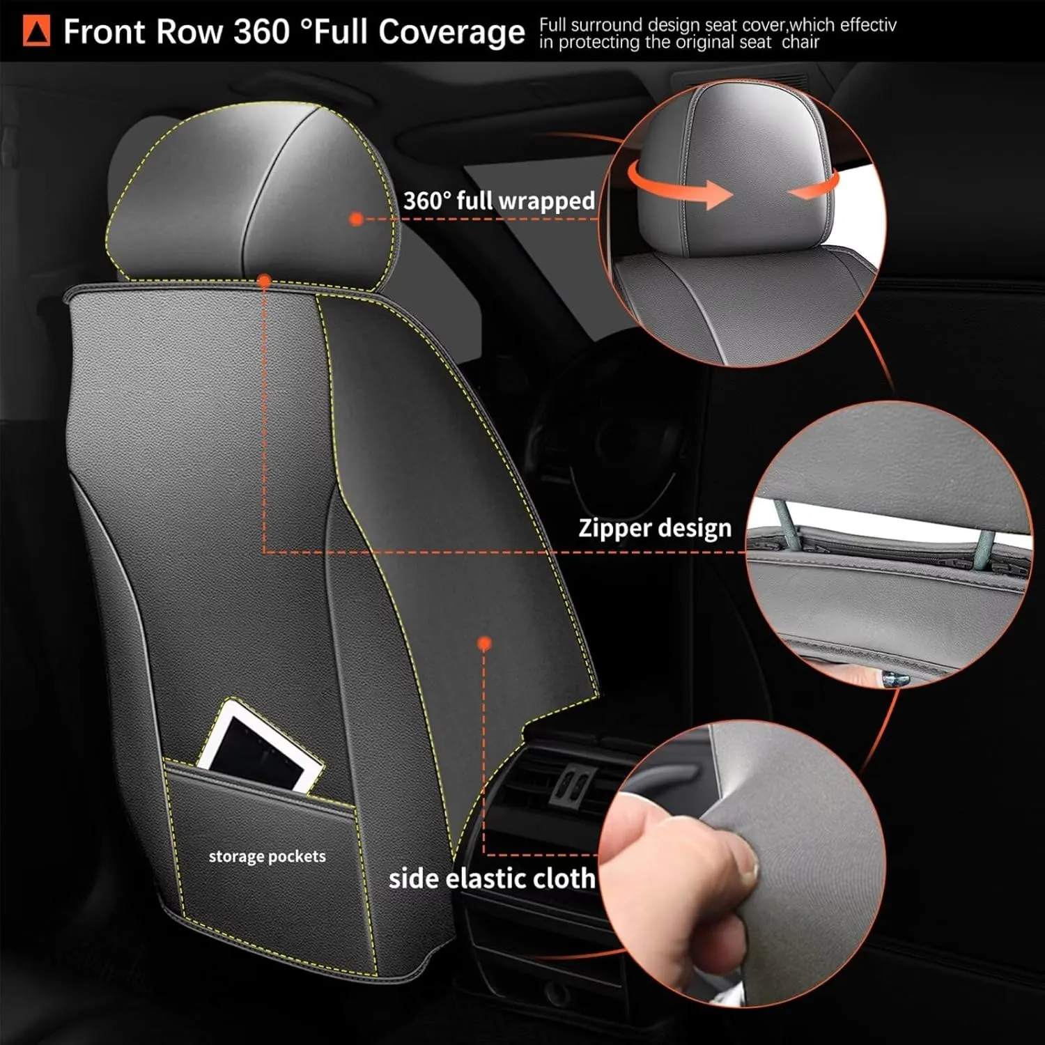 2 Front Seat Covers Fit for Chevy/Chevrolet Suburban 2009-2023 2024 2025: Car Seat Covers Leather Waterproof Ice Silk Breathable Car Seat Cushion Protector (2 Seats, Black & Grey)