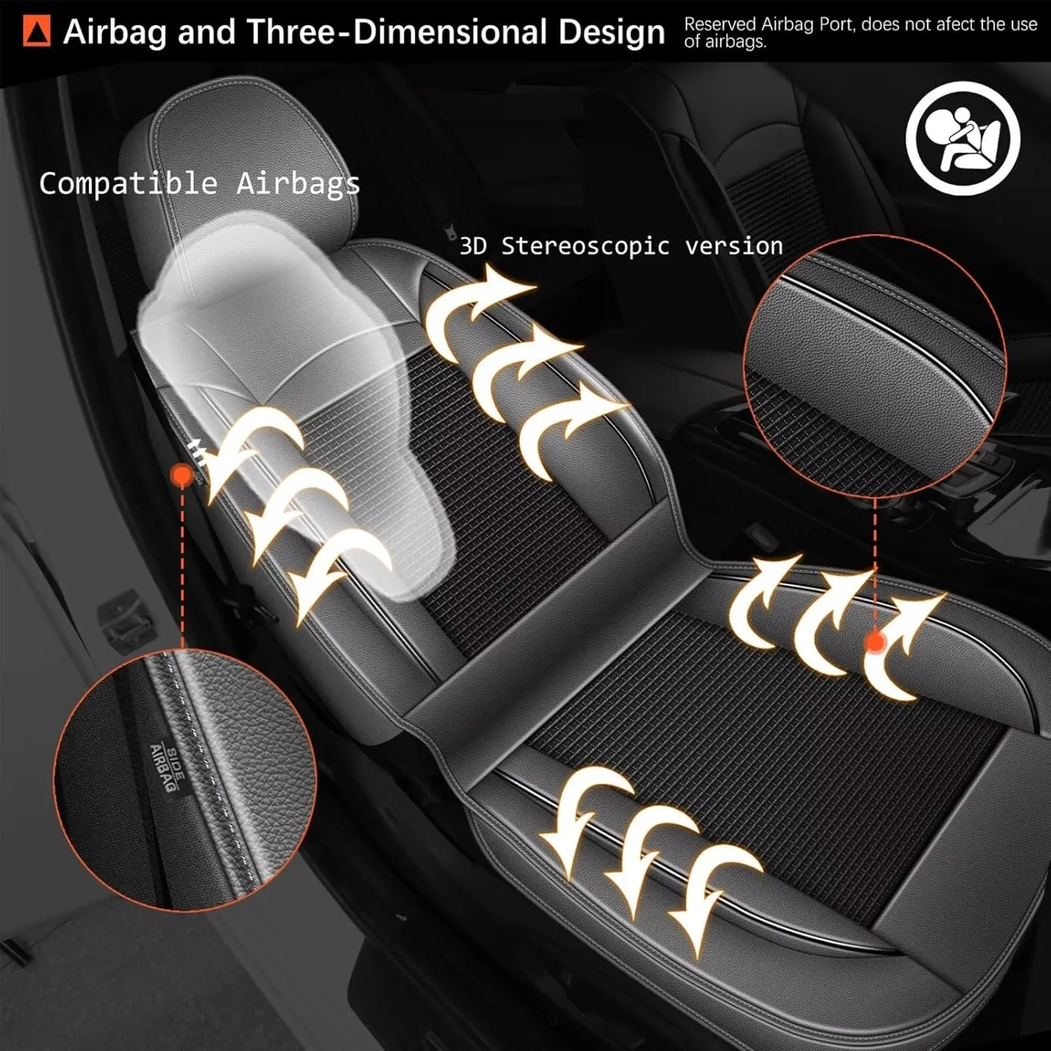 2 Front Seat Covers Fit for Chevy/Chevrolet Suburban 2009-2023 2024 2025: Car Seat Covers Leather Waterproof Ice Silk Breathable Car Seat Cushion Protector (2 Seats, Black & Grey)