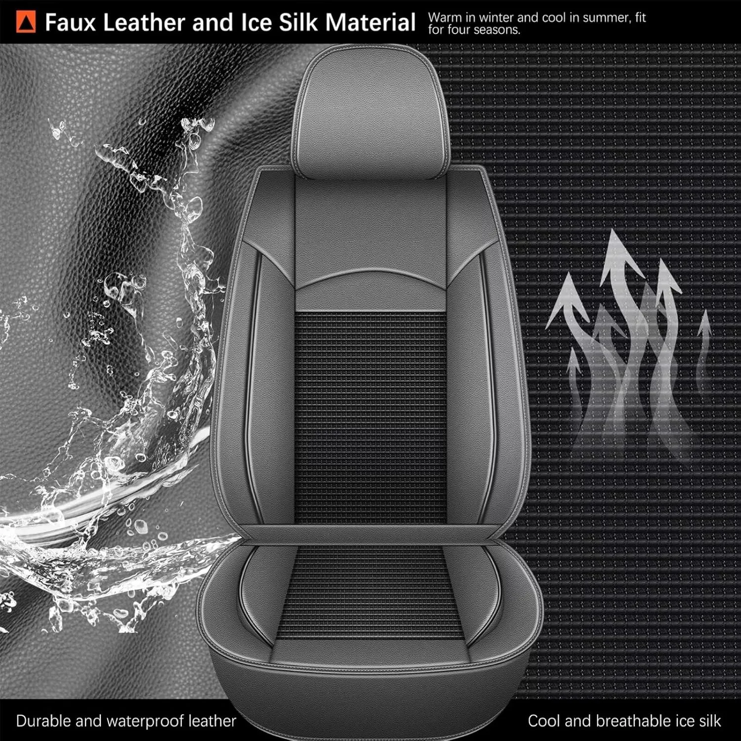 2 Front Seat Covers Fit for Chevy/Chevrolet Suburban 2009-2023 2024 2025: Car Seat Covers Leather Waterproof Ice Silk Breathable Car Seat Cushion Protector (2 Seats, Black & Grey)
