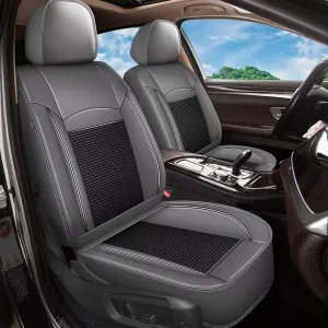 2 Front Seat Covers Fit for Chevy/Chevrolet Suburban 2009-2023 2024 2025: Car Seat Covers Leather Waterproof Ice Silk Breathable Car Seat Cushion Protector (2 Seats, Black & Grey)