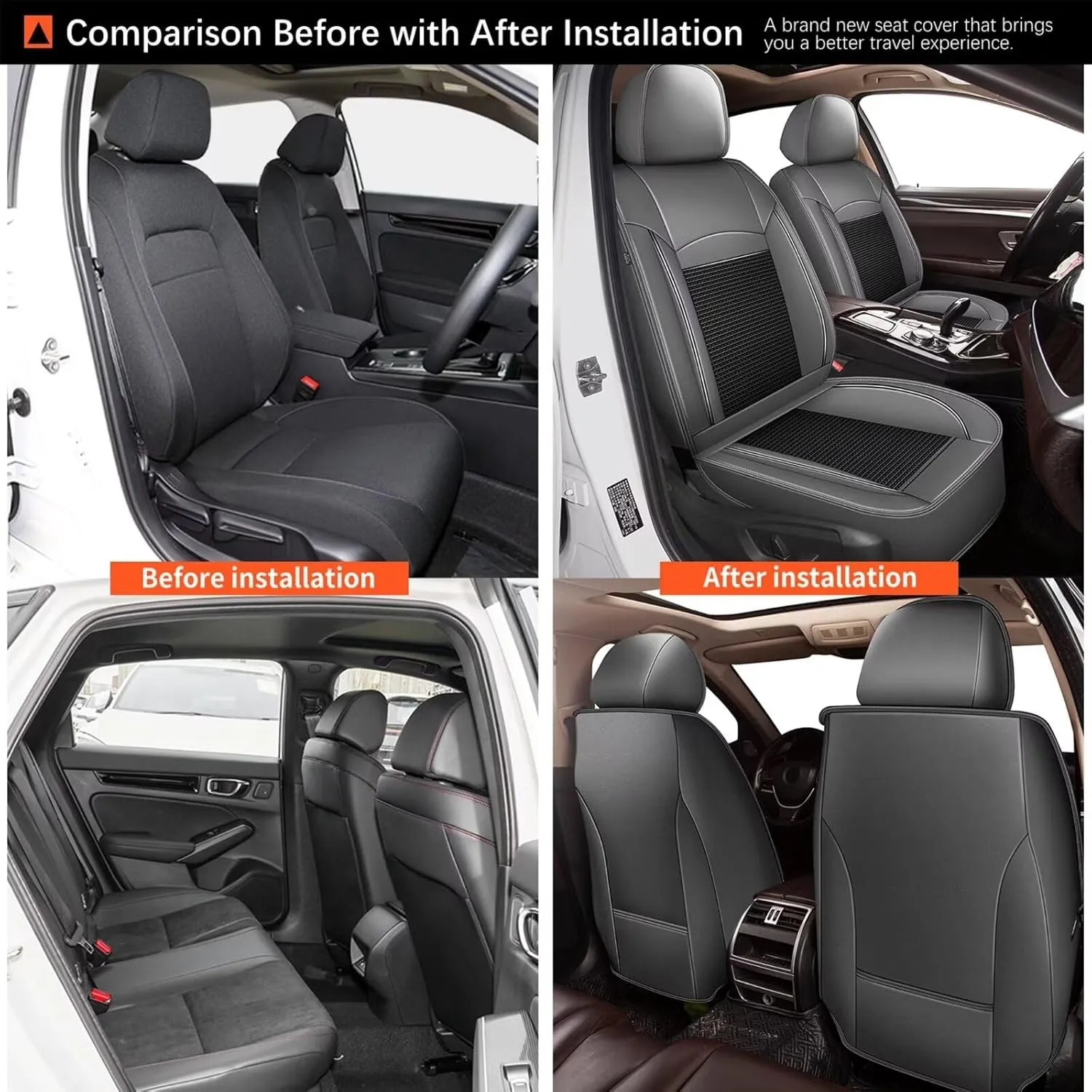 2 Front Seat Covers Fit for Chevy/Chevrolet Suburban 2009-2023 2024 2025: Car Seat Covers Leather Waterproof Ice Silk Breathable Car Seat Cushion Protector (2 Seats, Black & Grey)