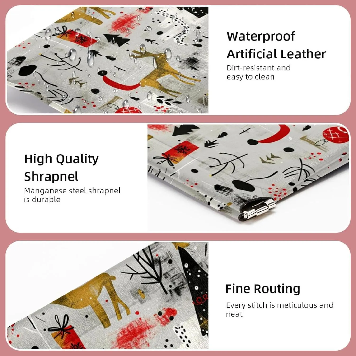 2 Pack Faux Leather Makeup Bag for Purse, Small Pouches for Purse, Portable No Zipper Makeup Pouch, Mini Makeup Pouch for Lipstick, Christmas Cartoon Elk Snowman
