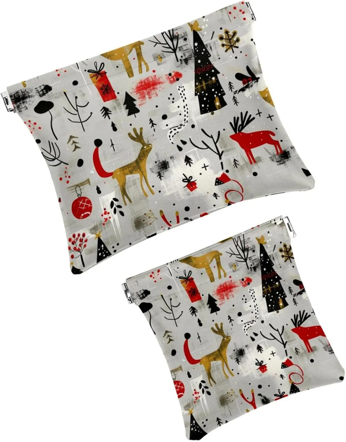 2 Pack Faux Leather Makeup Bag for Purse, Small Pouches for Purse, Portable No Zipper Makeup Pouch, Mini Makeup Pouch for Lipstick, Christmas Cartoon Elk Snowman