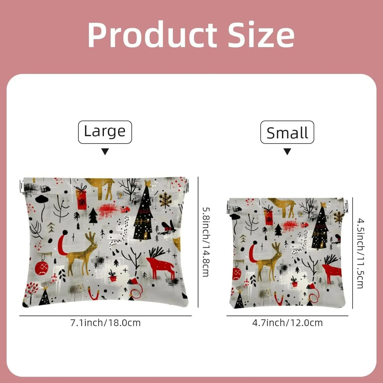2 Pack Faux Leather Makeup Bag for Purse, Small Pouches for Purse, Portable No Zipper Makeup Pouch, Mini Makeup Pouch for Lipstick, Christmas Cartoon Elk Snowman