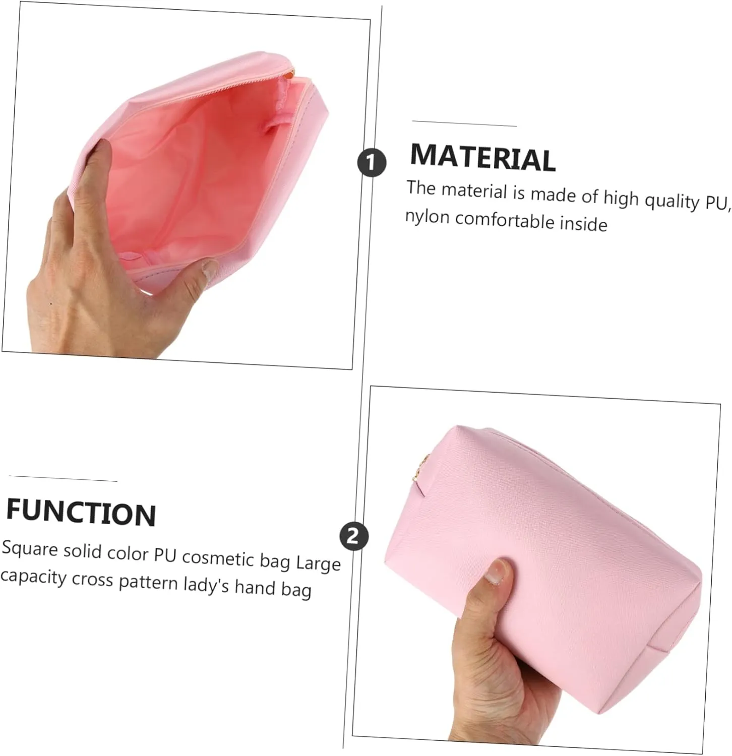 2 Pcs Square Cosmetic Bag Womens Makeup Bag Travel Makeup Organizer Cosmetic Travel Storage Pouch, Pinkx3pcs, 17x10.5x6cmx3pcs