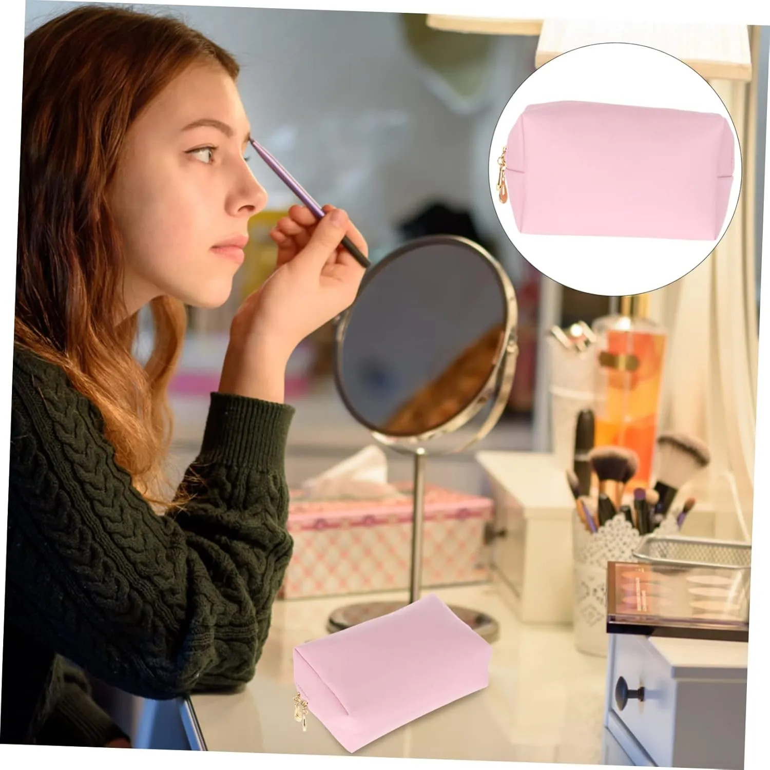 2 Pcs Square Cosmetic Bag Womens Makeup Bag Travel Makeup Organizer Cosmetic Travel Storage Pouch, Pinkx3pcs, 17x10.5x6cmx3pcs