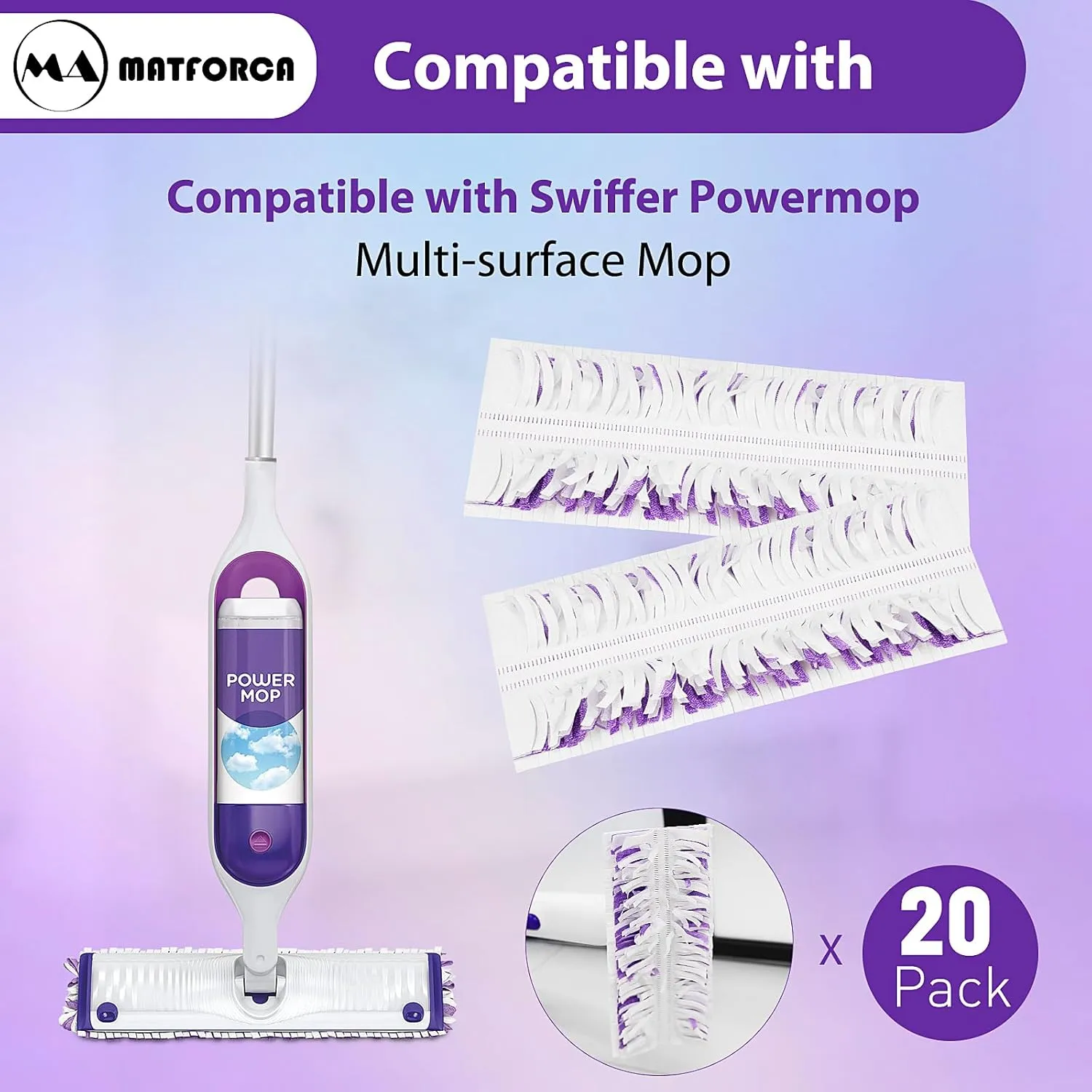 20 Pack Swiffer Power Mop Pads – Disposable Refill Wet Mop Pads for Swiffer Power Mop, Quick and Effective Cleaning for Hardwood, Tile, and Laminate Floors, Compatible with Swiffer WetJet