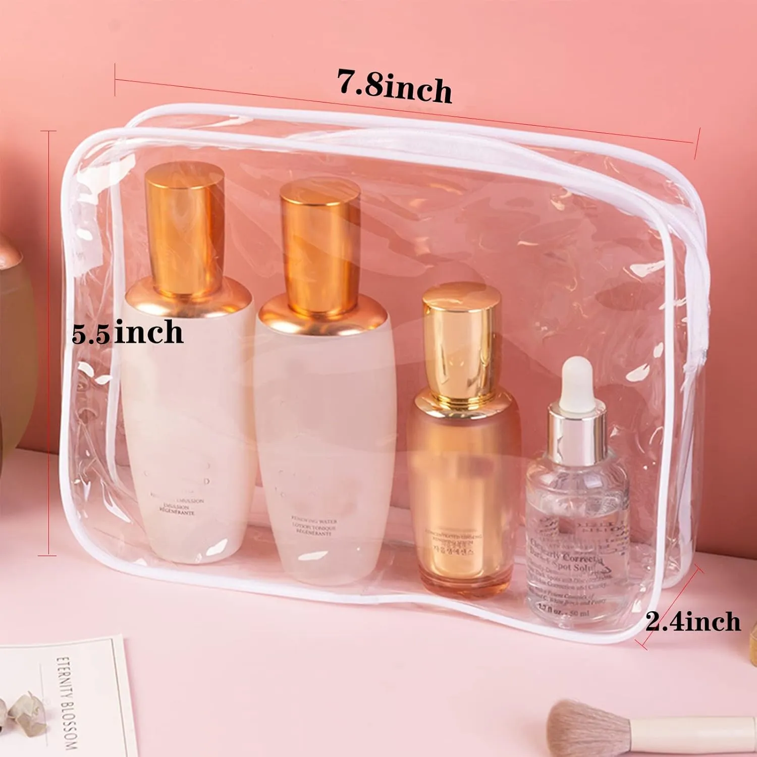 20 Packs Clear Cosmetics Bags for Women Men Waterproof Toiletry Bags PVC Makeup Bags Organizer Case with Zipper for Travel Bathroom (Black&White)