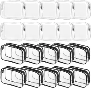 20 Packs Clear Cosmetics Bags for Women Men Waterproof Toiletry Bags PVC Makeup Bags Organizer Case with Zipper for Travel Bathroom (Black&White)