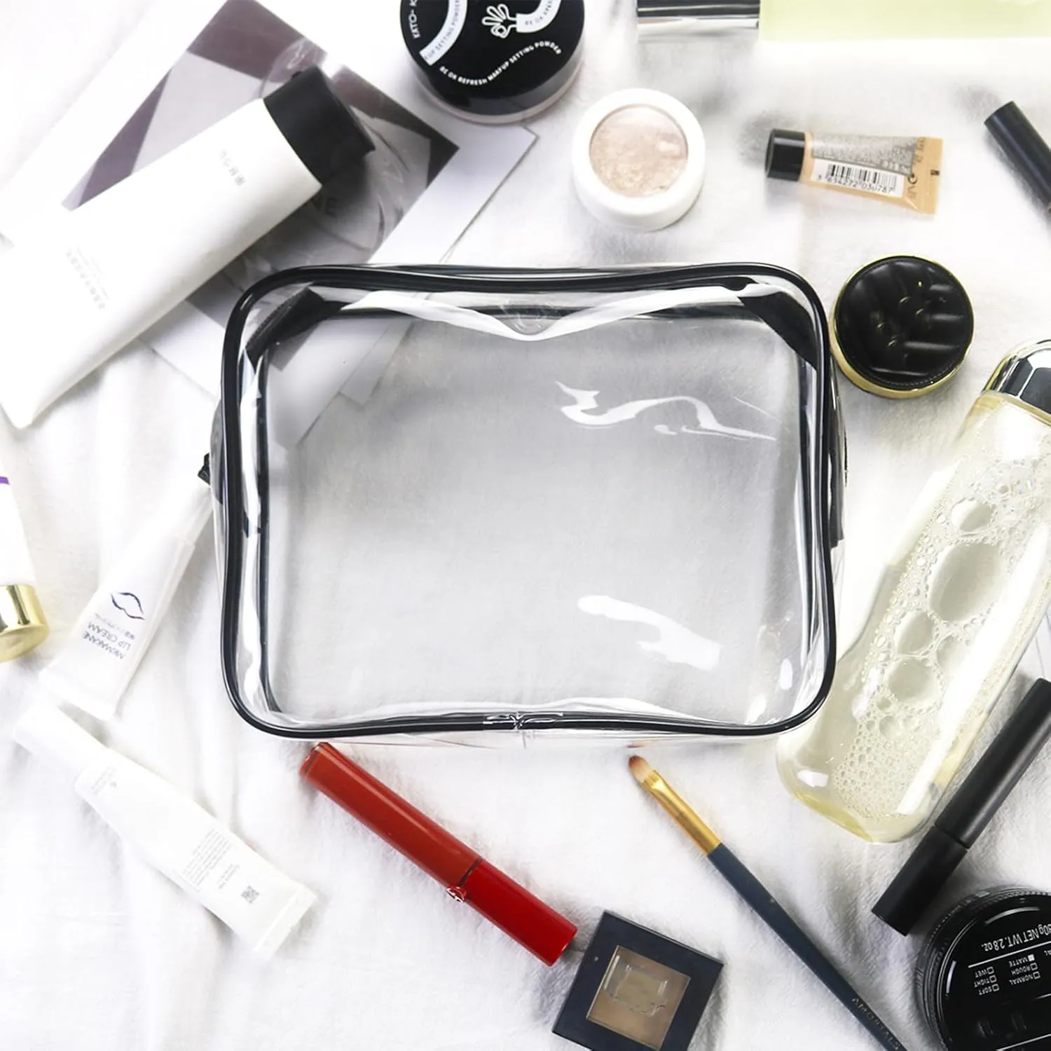 20 Packs Clear Cosmetics Bags for Women Men Waterproof Toiletry Bags PVC Makeup Bags Organizer Case with Zipper for Travel Bathroom (Black&White)
