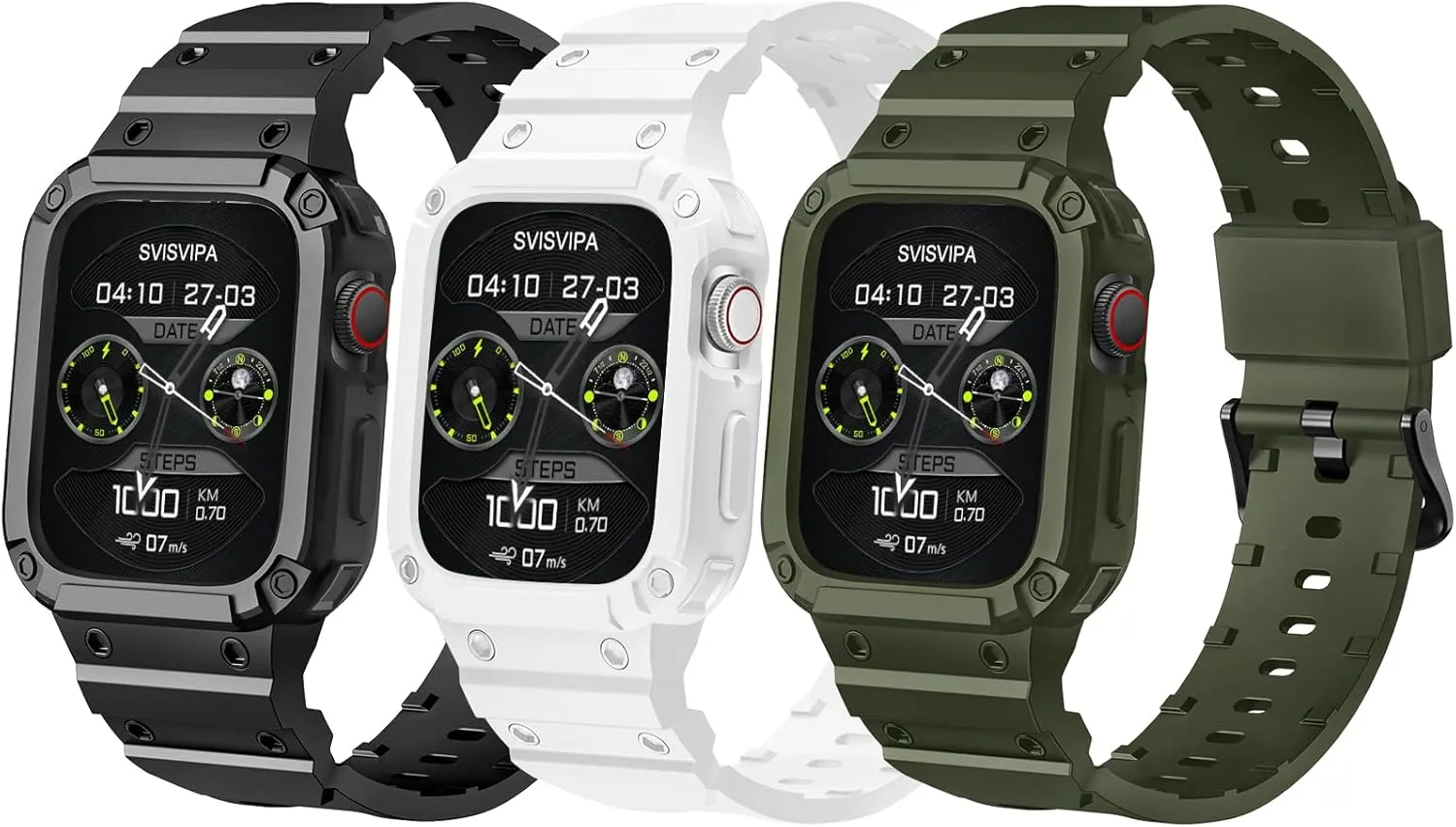 [3 Pack] SVISVIPA Band with Case Compatible for Apple Watch 45mm 44mm 42mm iWatch Series 8 7 SE 6 5 4 3 2 1 Strap, Men Women Sport Strap with Bumper Rugged Shockproof Military Protective, 3 Pack