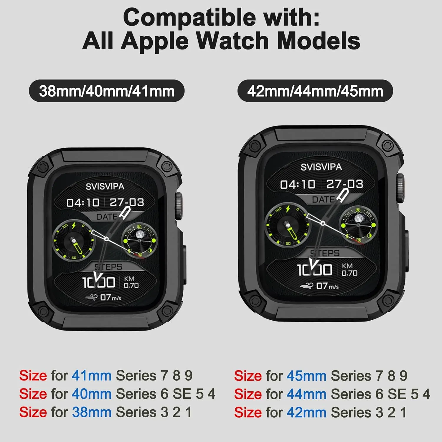 [3 Pack] SVISVIPA Band with Case Compatible for Apple Watch 45mm 44mm 42mm iWatch Series 8 7 SE 6 5 4 3 2 1 Strap, Men Women Sport Strap with Bumper Rugged Shockproof Military Protective, 3 Pack