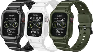 [3 Pack] SVISVIPA Band with Case Compatible for Apple Watch 45mm 44mm 42mm iWatch Series 8 7 SE 6 5 4 3 2 1 Strap, Men Women Sport Strap with Bumper Rugged Shockproof Military Protective, 3 Pack