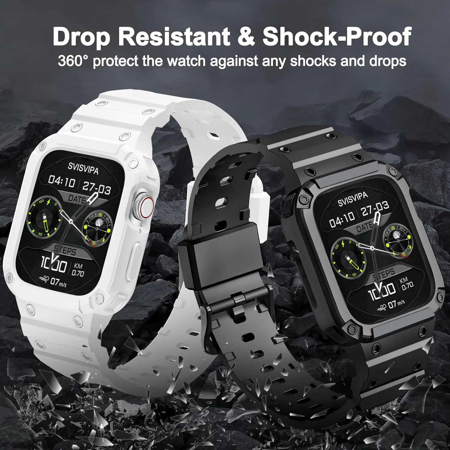 [3 Pack] SVISVIPA Band with Case Compatible for Apple Watch 45mm 44mm 42mm iWatch Series 8 7 SE 6 5 4 3 2 1 Strap, Men Women Sport Strap with Bumper Rugged Shockproof Military Protective, 3 Pack