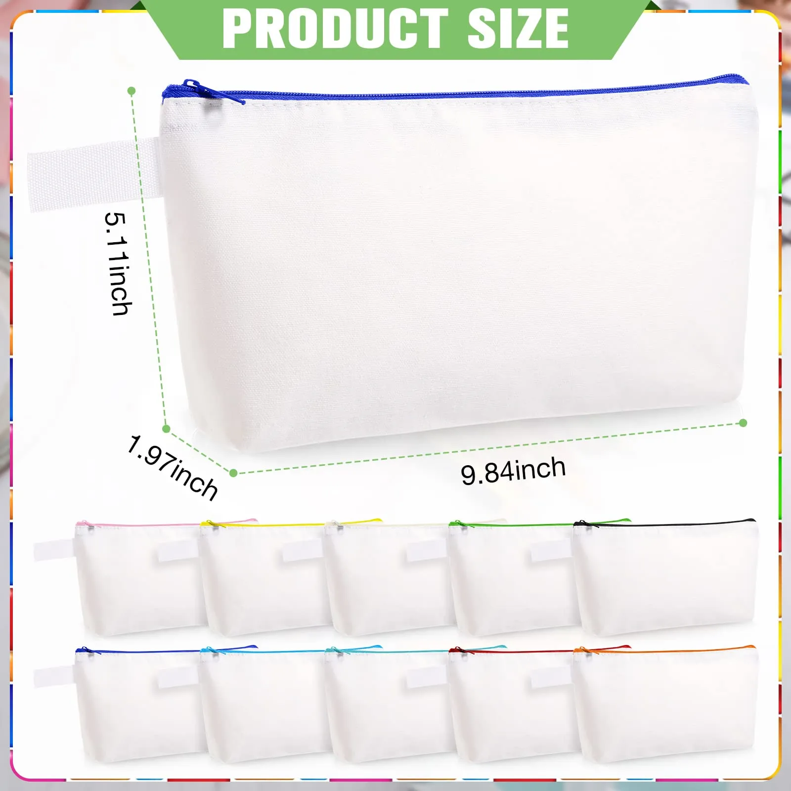 30 Pieces Makeup Bags in Bulk Canvas Pencil Bag Travel Cosmetic Bags Blank DIY Craft Bag Canvas Pen Case Pencil Pouch Makeup Pouch Canvas Zipper Pouch Bags for Girls Teens (9.84 x 5.11 x 1.96 Inches)
