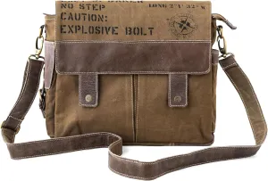 3B-Upcycled Vintage Military Leather Canvas Shoulder Bag Laptop Messenger Bags Medium Crossbody Purse, Boho Bag with 2 Straps