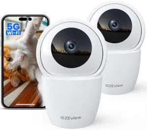 3K 5MP Security Camera Indoor, 2.4/5Ghz WiFi Pet Camera Baby Monitor with Phone App, Remote Pan Tilt Zoom, Night Vision, Motion Detection, Auto Tracking, Two Way Talk, Works with Alexa, 2PC
