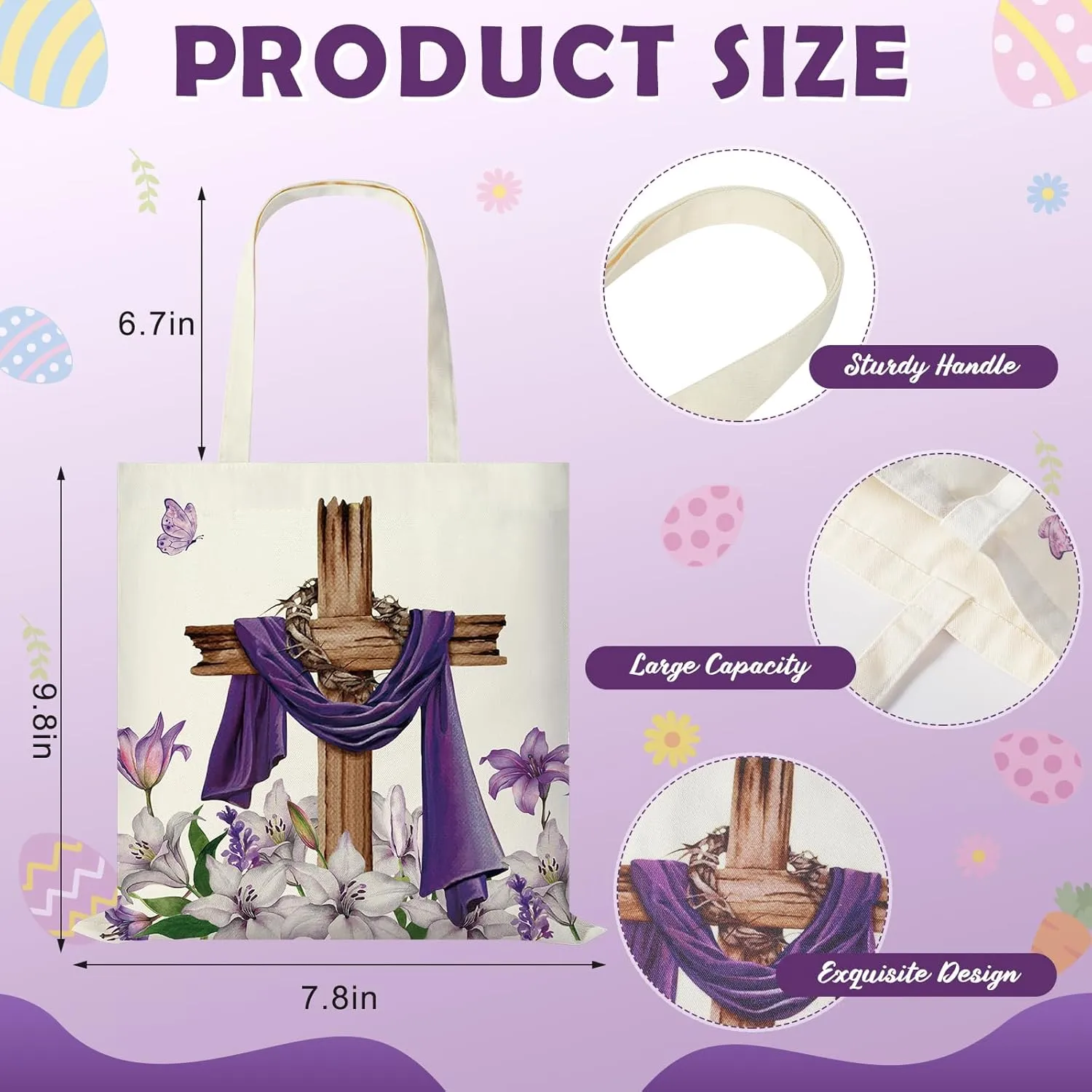 3Pack Easter Canvas Gift Bags with Handles Party Supplies,10 x 8 Inch He is Risen Sign Tote Bags Religious Inspiring Treat Basket Bulk for Kids Easter Theme Spring Party Favors Decorations