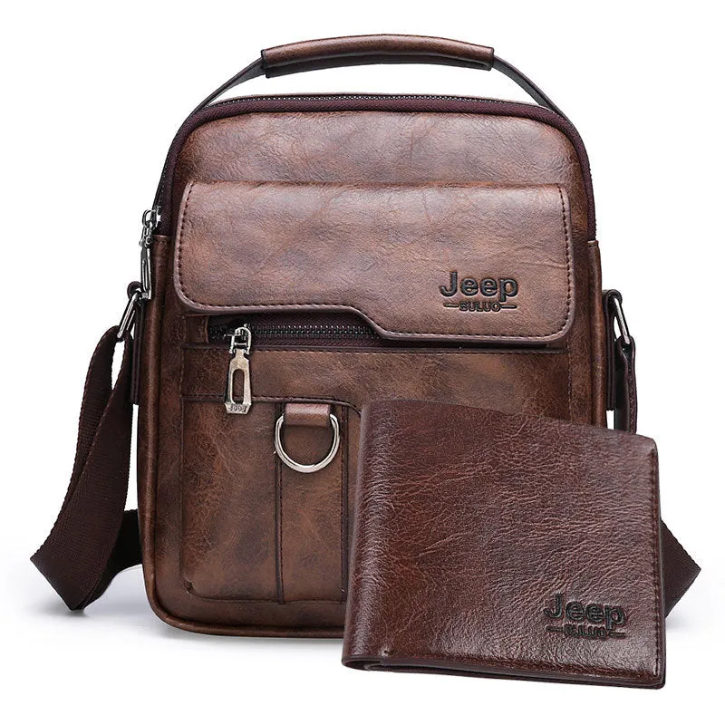 3Pcs Set Jeep Vintage Men's Leather Crossbody Long Wallet Short wallet Set