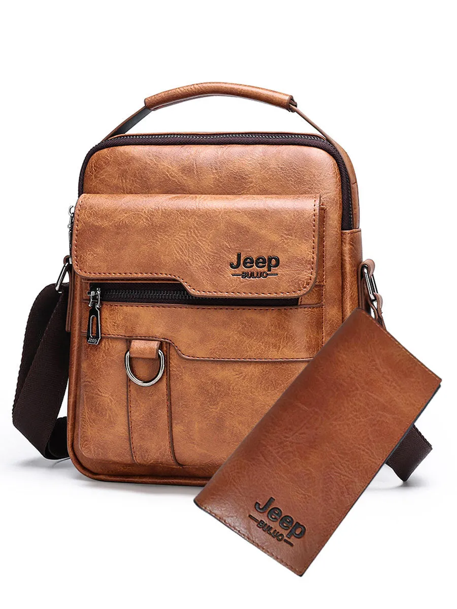 3Pcs Set Jeep Vintage Men's Leather Crossbody Long Wallet Short wallet Set