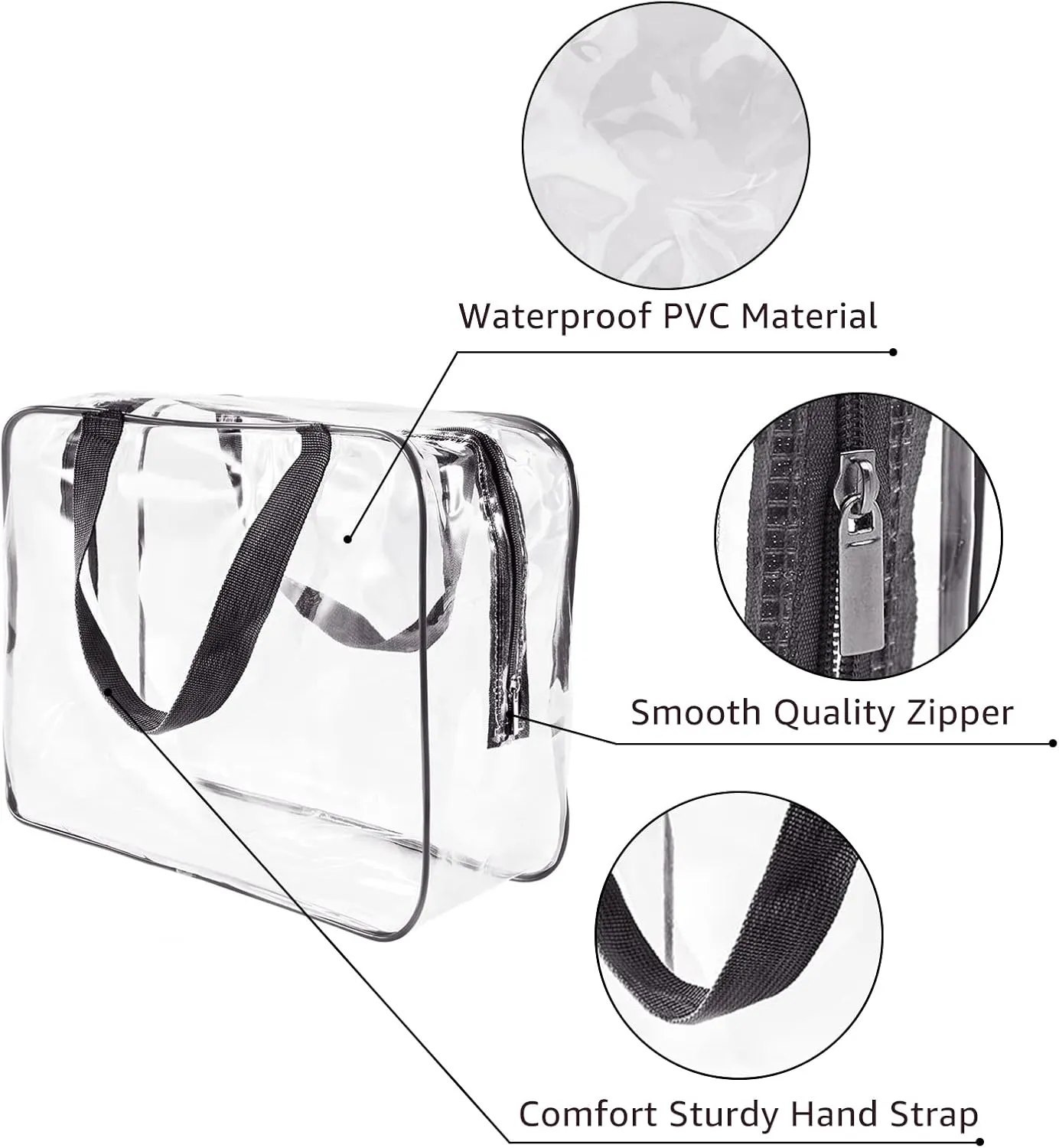 3pcs TSA Approved Clear Toiletry Bag, Crystal Clear Travel Bag PVC Cosmetic Bag, Travel Accessories Clear Makeup Bags Set Carry on Airport Airline Compliant Bag Luggage Pouch with Zipper Handle Women
