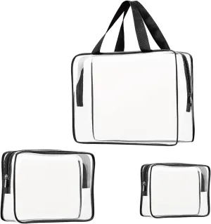 3pcs TSA Approved Clear Toiletry Bag, Crystal Clear Travel Bag PVC Cosmetic Bag, Travel Accessories Clear Makeup Bags Set Carry on Airport Airline Compliant Bag Luggage Pouch with Zipper Handle Women