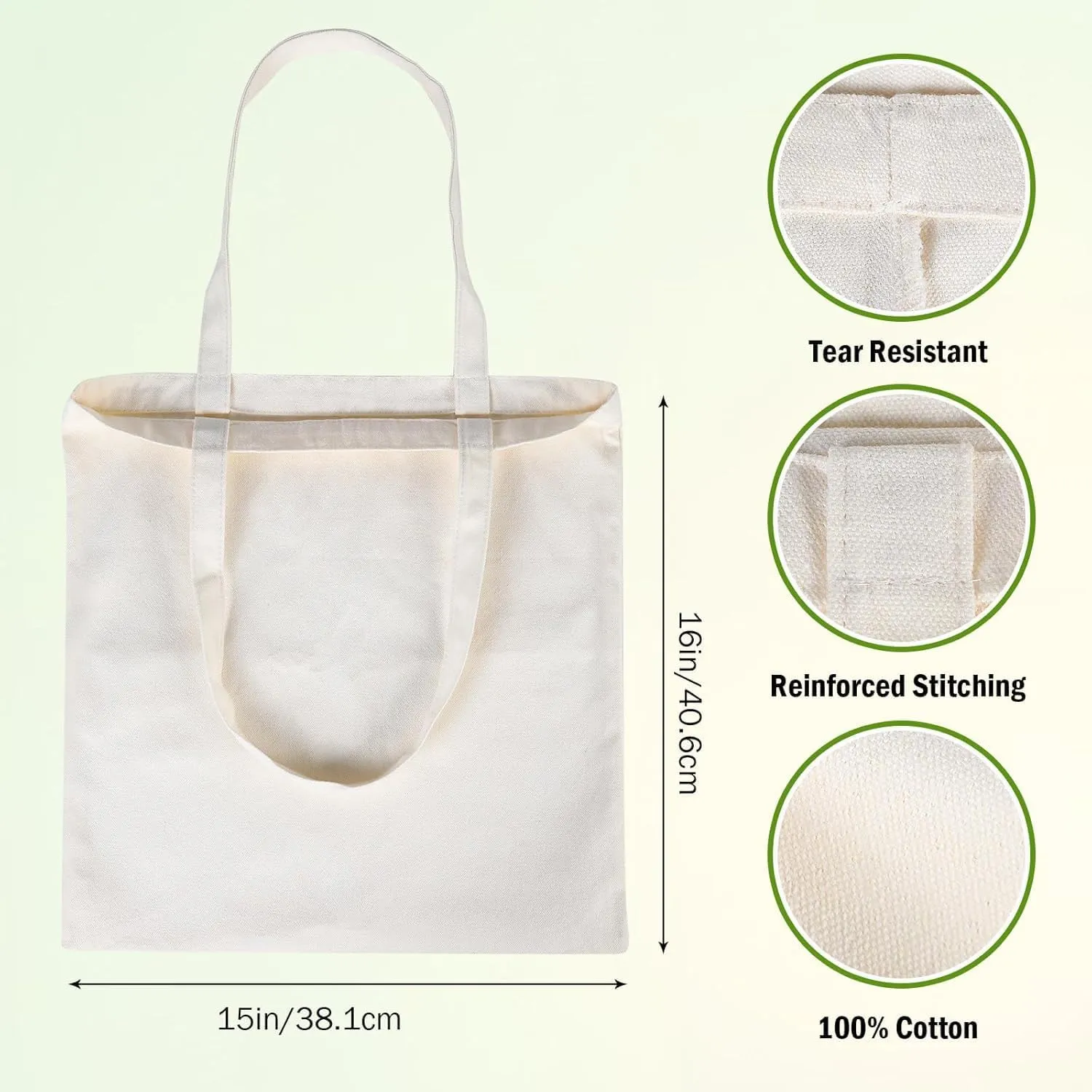 4 Pack 15'' X 16'' Canvas Tote Bag, Reusable Cotton Tote Bags, for Grocery Bags, DIY Gift, Shopping (Natural Color)