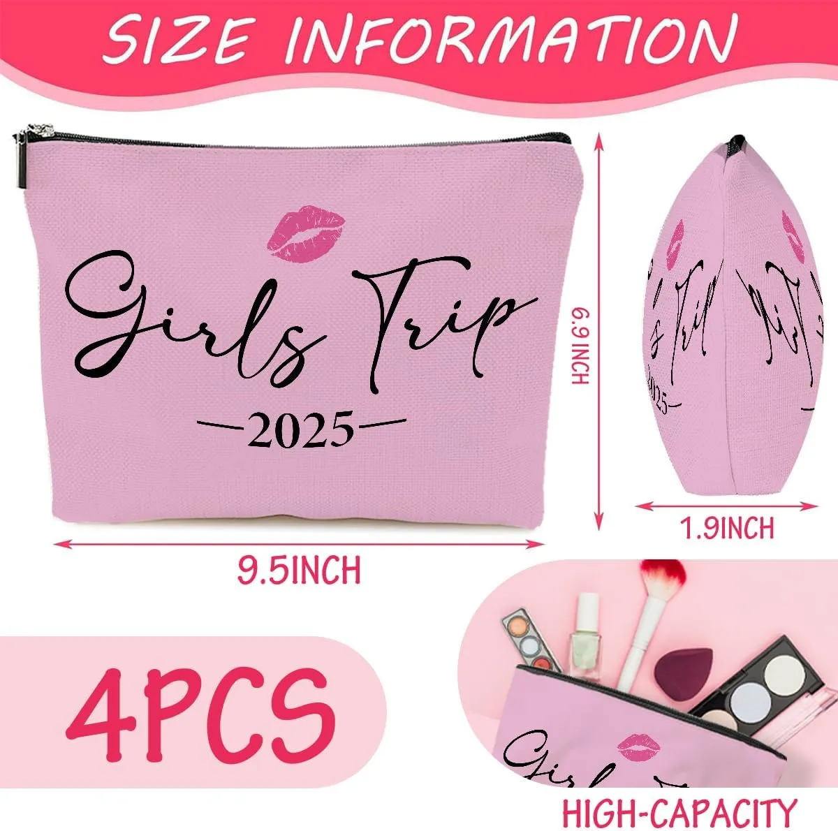 4 PCS Girls Trip Gifts girls trip gifts favors Girls Trip Makeup Bag Girls Girls Weekend Gifts Ideas for Women Cosmetic Bag Weekender Bag for Women Easter, Mother's Day, Nurses' Day, Holiday Vacation