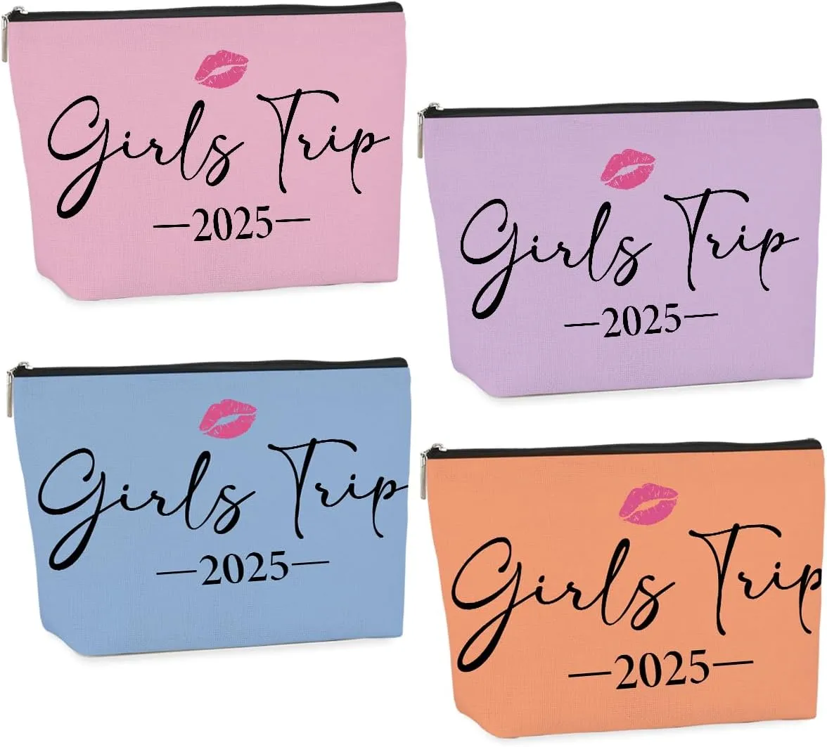 4 PCS Girls Trip Gifts girls trip gifts favors Girls Trip Makeup Bag Girls Girls Weekend Gifts Ideas for Women Cosmetic Bag Weekender Bag for Women Easter, Mother's Day, Nurses' Day, Holiday Vacation