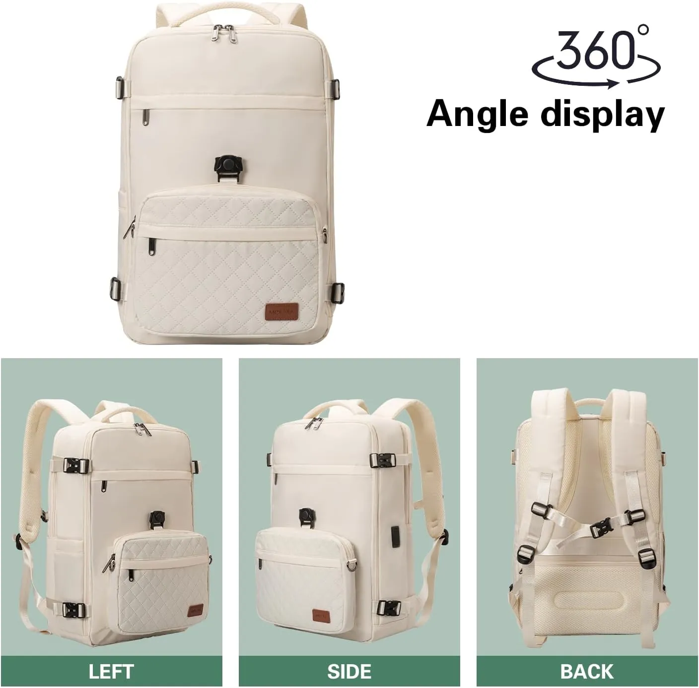 40L Waterproof Travel Backpack for Men & Women, Airline Approved Carry on Laptop Backpack, 17.3 Inch, with Detachable Crossbody Bag,Beige