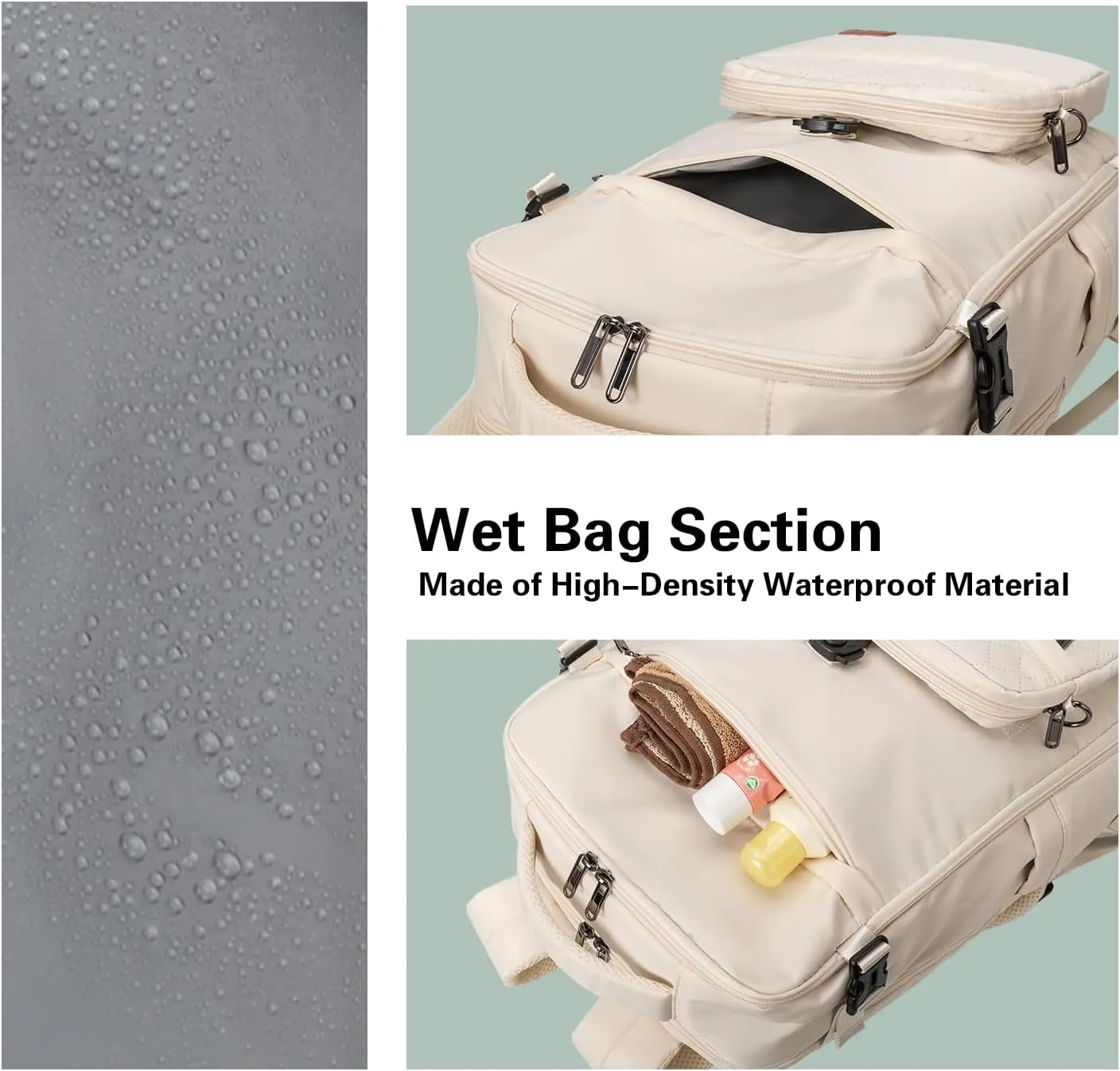 40L Waterproof Travel Backpack for Men & Women, Airline Approved Carry on Laptop Backpack, 17.3 Inch, with Detachable Crossbody Bag,Beige