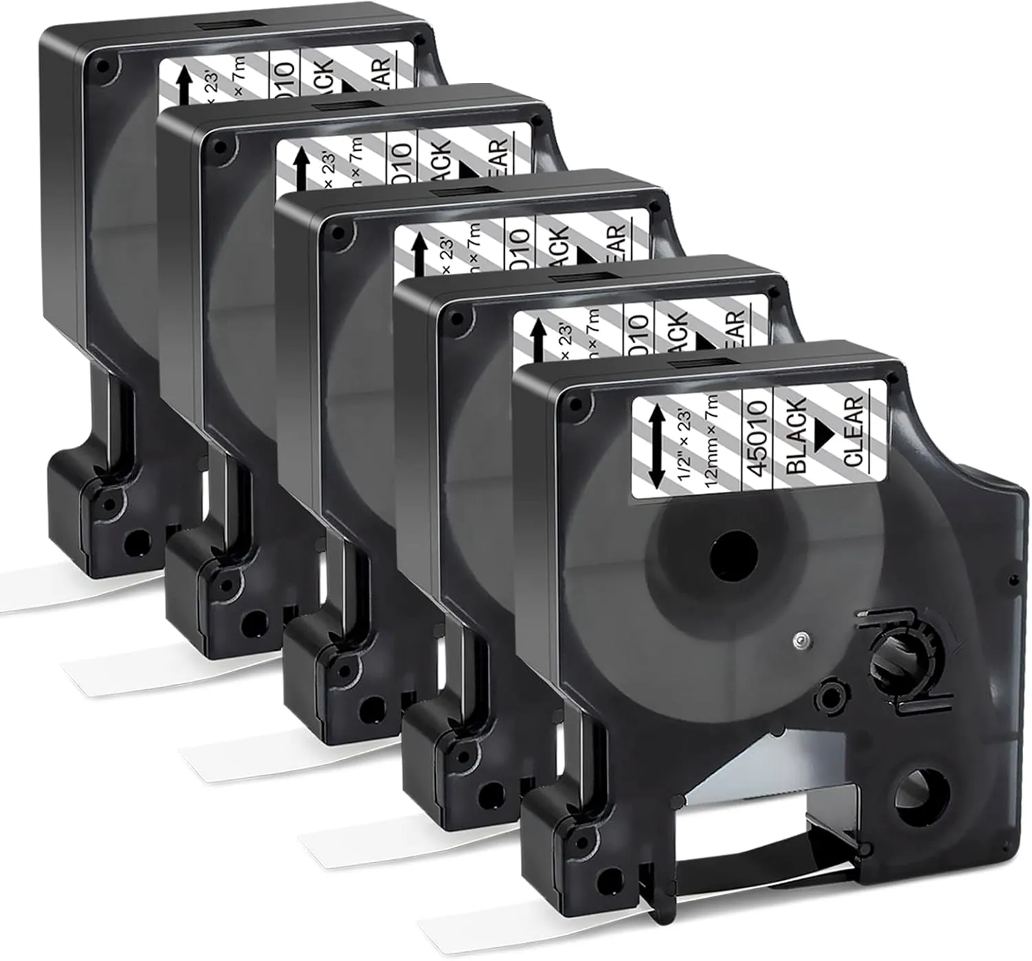 45010 Label Tape Work for Dymo D1 Black on Clear Tape Compatible with Dymo Label Maker Refills Clear 1/2 Inch x 23 Ft for DYMO LabelManager 160 PnP 260P 210D 280 420 450D，5 Cartridges
