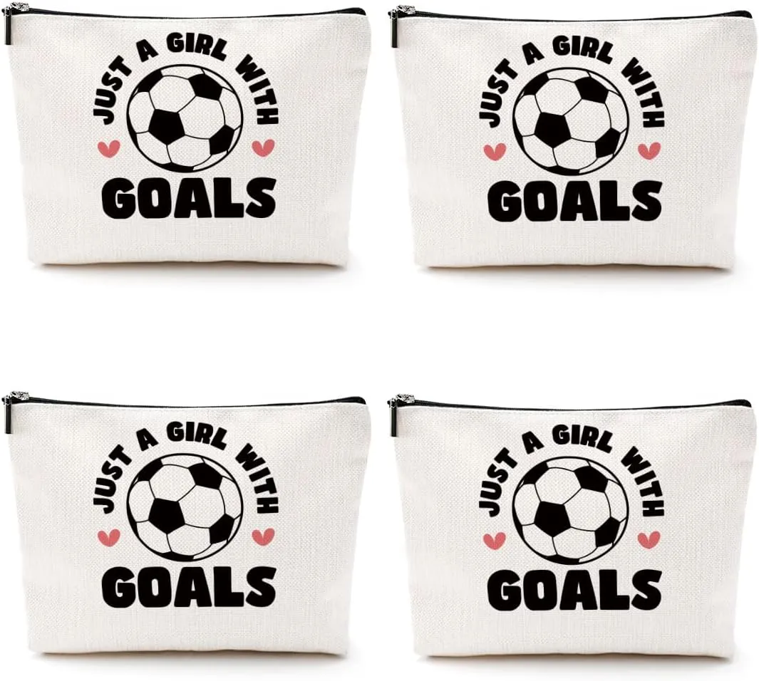 4PCS Soccer Gifts Makeup Bag, Soccer Coach Gifts,Soccer Stuff Accessories Cosmetic Bag for Women Her Girls Soccer Lovers Christmas Birthday Gifts Soccer Themed Gifts Travel Toiletry Bag Zipper Pouch