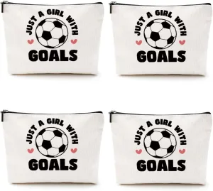 4PCS Soccer Gifts Makeup Bag, Soccer Coach Gifts,Soccer Stuff Accessories Cosmetic Bag for Women Her Girls Soccer Lovers Christmas Birthday Gifts Soccer Themed Gifts Travel Toiletry Bag Zipper Pouch