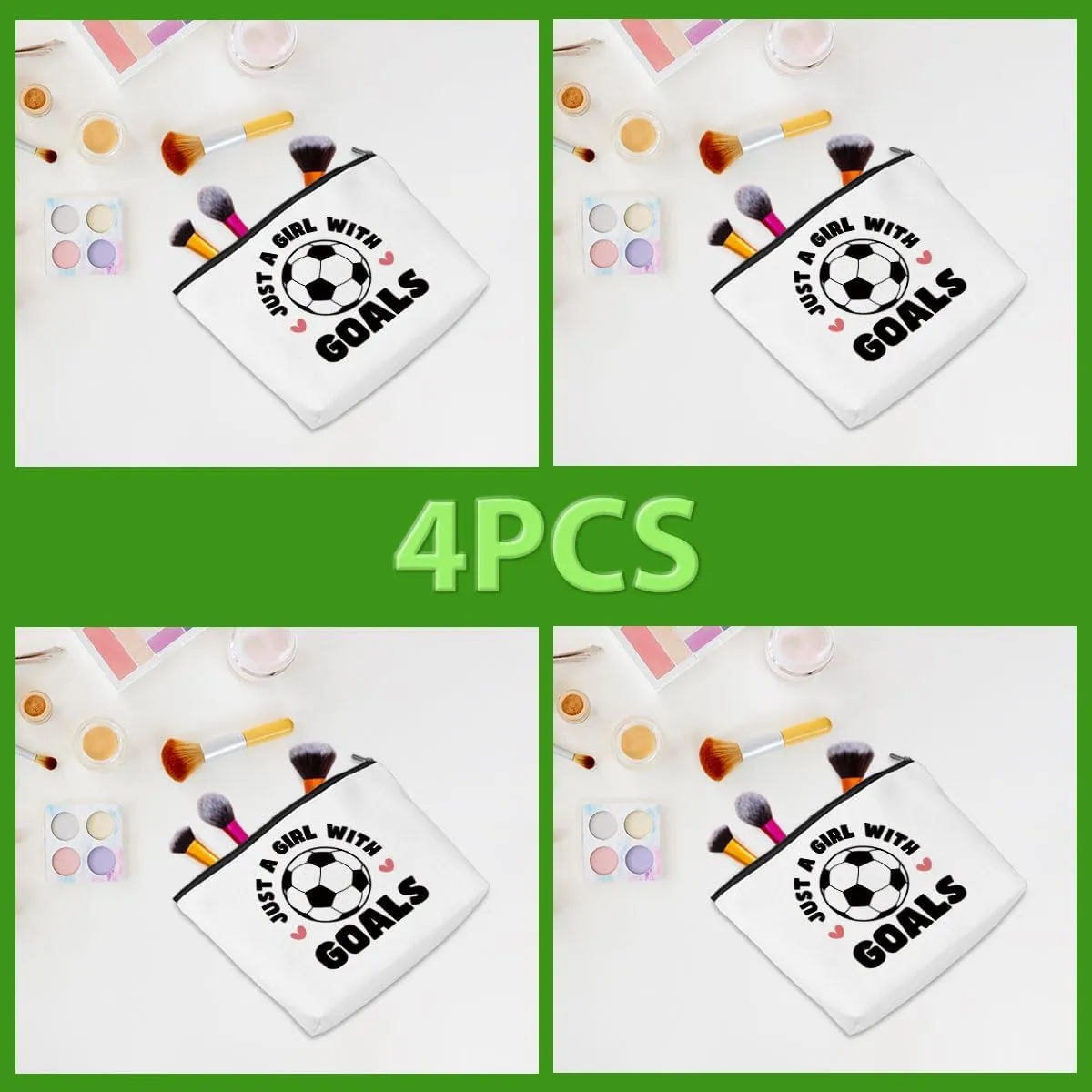 4PCS Soccer Gifts Makeup Bag, Soccer Coach Gifts,Soccer Stuff Accessories Cosmetic Bag for Women Her Girls Soccer Lovers Christmas Birthday Gifts Soccer Themed Gifts Travel Toiletry Bag Zipper Pouch