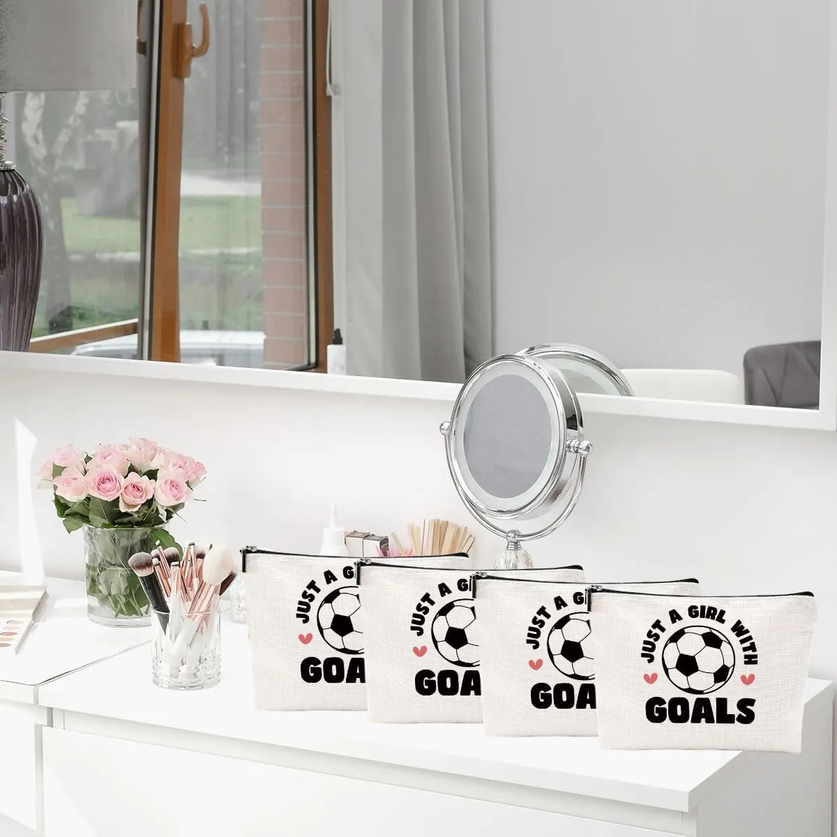 4PCS Soccer Gifts Makeup Bag, Soccer Coach Gifts,Soccer Stuff Accessories Cosmetic Bag for Women Her Girls Soccer Lovers Christmas Birthday Gifts Soccer Themed Gifts Travel Toiletry Bag Zipper Pouch