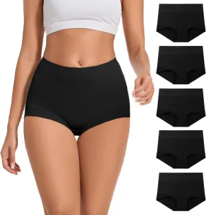 5 Pack Womens Cotton High Waisted Full Coverage Underwear(Regular & Plus Size)