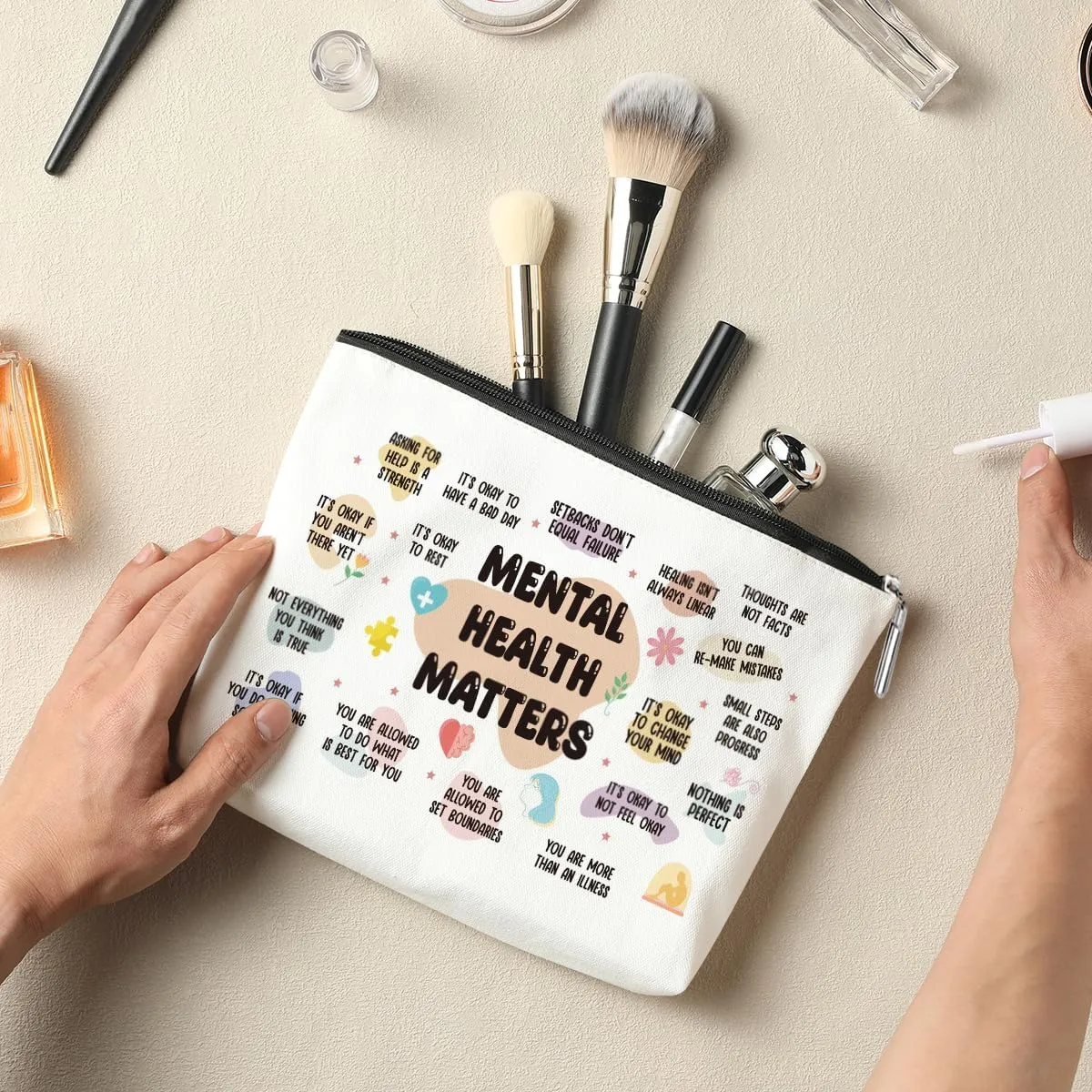 5 Pcs Positive Affirmation Gifts Inspirational Quote Mental Health Awareness Makeup Bag Cosmetic Bag for Women Girl Daughter Bestie Friend Coworker Bestie Thanksgiving Christmas Graduation Birthday